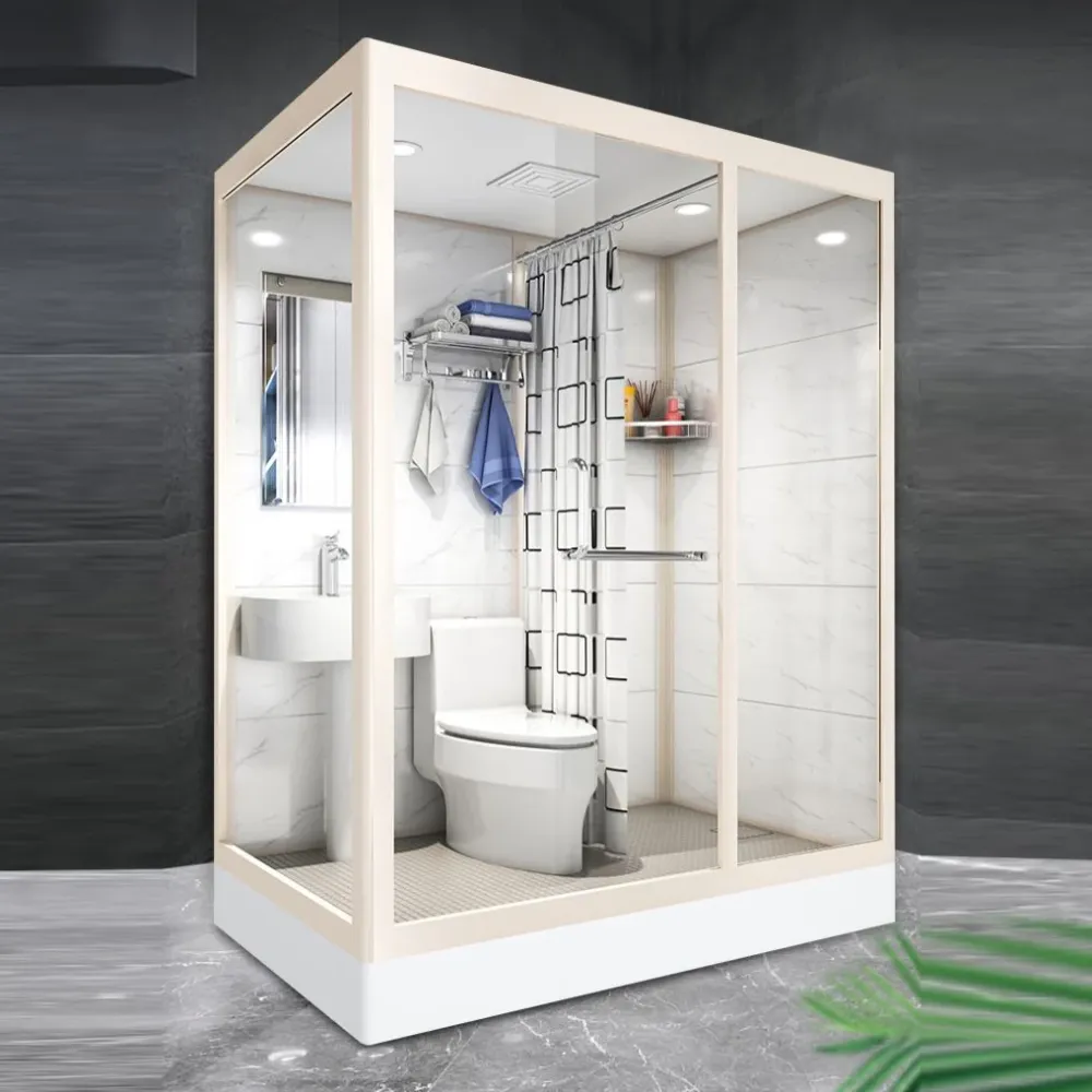 Kit de ducha moderno con marco de vidrio templado y base incluida, cabina de ducha con marco en blanco Clearhalo