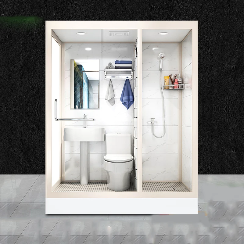 Kit de ducha moderno con marco de vidrio templado y base incluida, cabina de ducha con marco en blanco Clearhalo