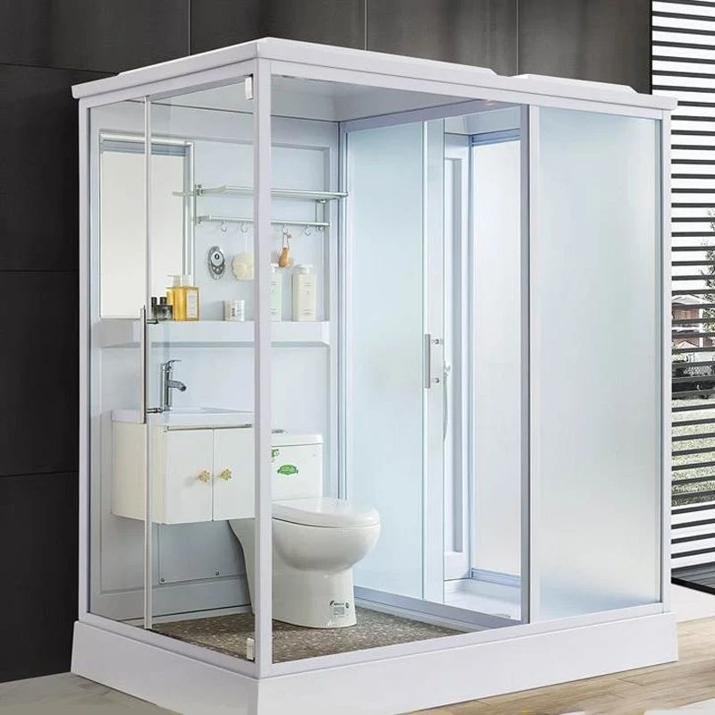 Kit de ducha rectangular deslizante individual, cabina de ducha esmerilada blanca con plato de ducha Clearhalo