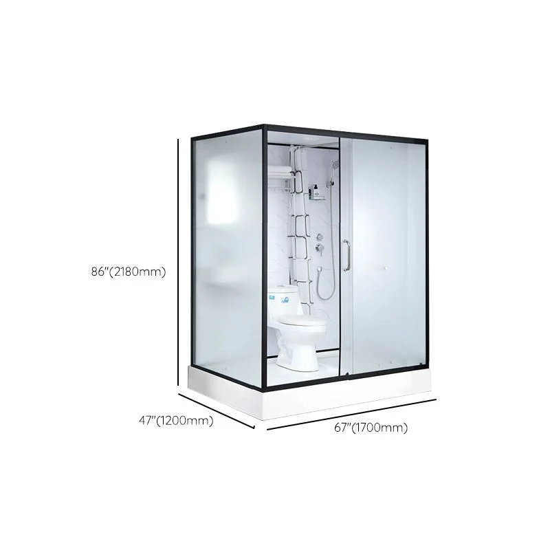 Kit de ducha rectangular deslizante individual, cabina de ducha esmerilada blanca con plato de ducha Clearhalo