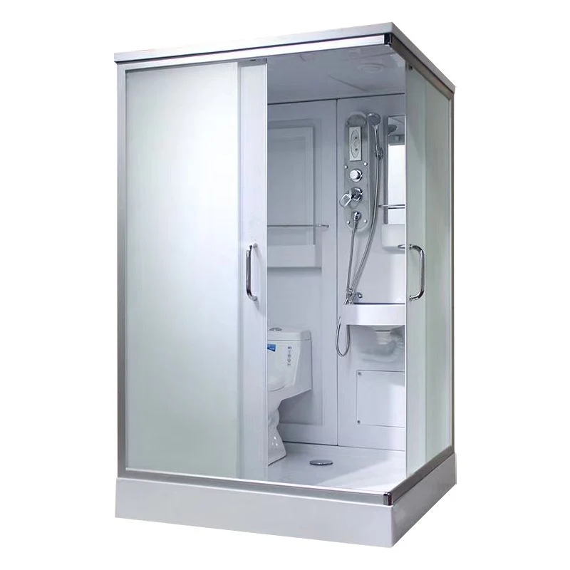 Kit de ducha rectangular de doble deslizamiento Cabina de ducha esmerilada blanca Clearhalo