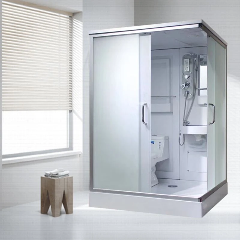 Kit de ducha rectangular de doble deslizamiento Cabina de ducha esmerilada blanca Clearhalo