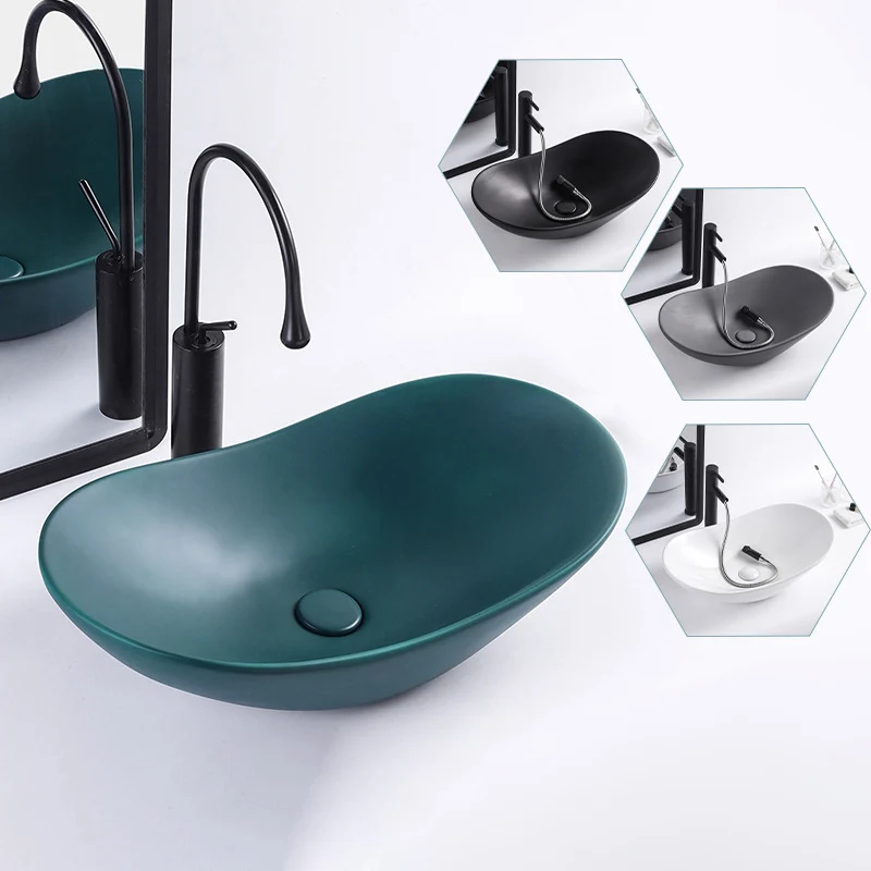Lavabo de baño moderno Lavabo de baño ovalado desbordante con lavabo y grifo Clearhalo