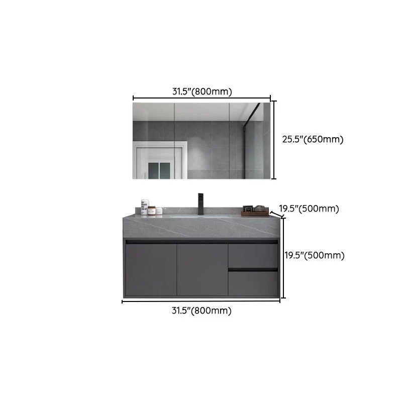 Lavabo de baño moderno, tocador gris montado en la pared, estándar con dos cajones Clearhalo