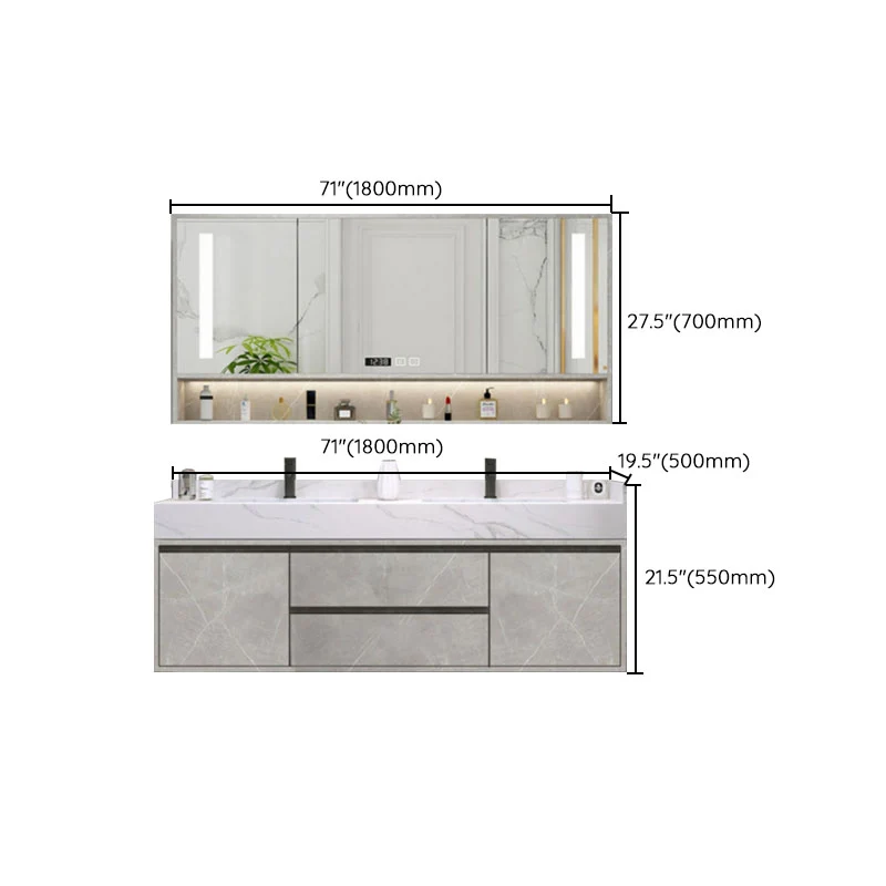 Lavabo incluido, tocador para lavabo de baño de montaje en pared con espejo para grifo Clearhalo