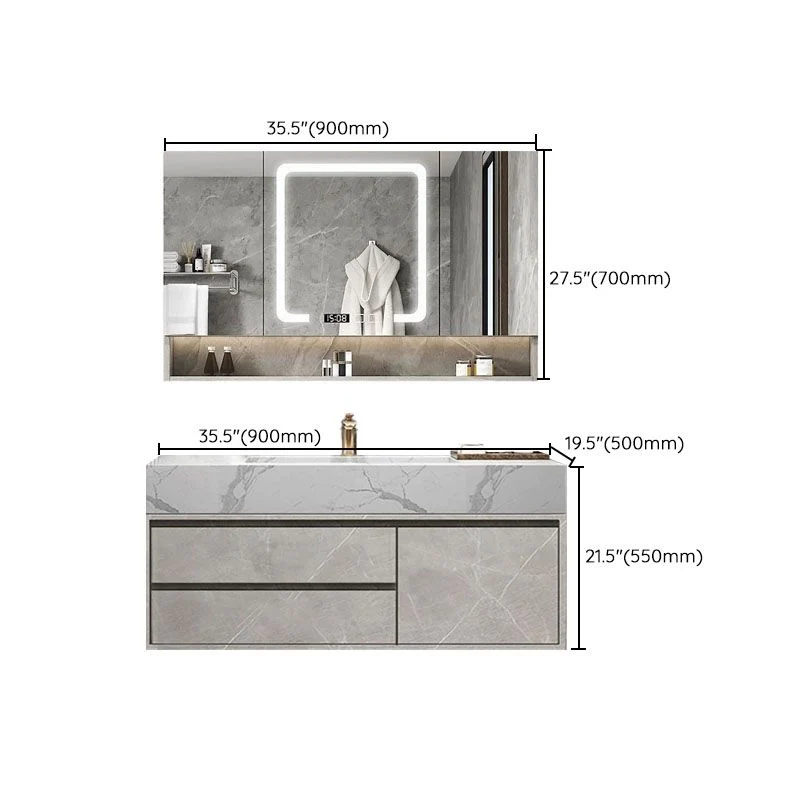 Lavabo incluido, tocador para lavabo de baño de montaje en pared con espejo para grifo Clearhalo