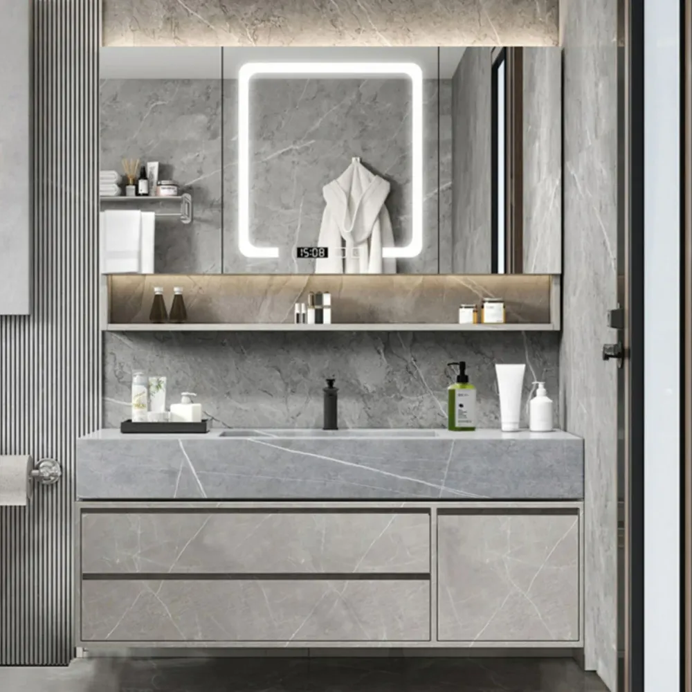 Lavabo incluido, tocador para lavabo de baño de montaje en pared con espejo para grifo Clearhalo