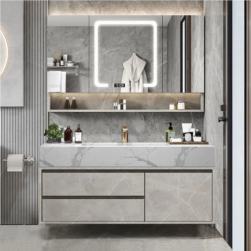 Lavabo incluido, tocador para lavabo de baño de montaje en pared con espejo para grifo Clearhalo