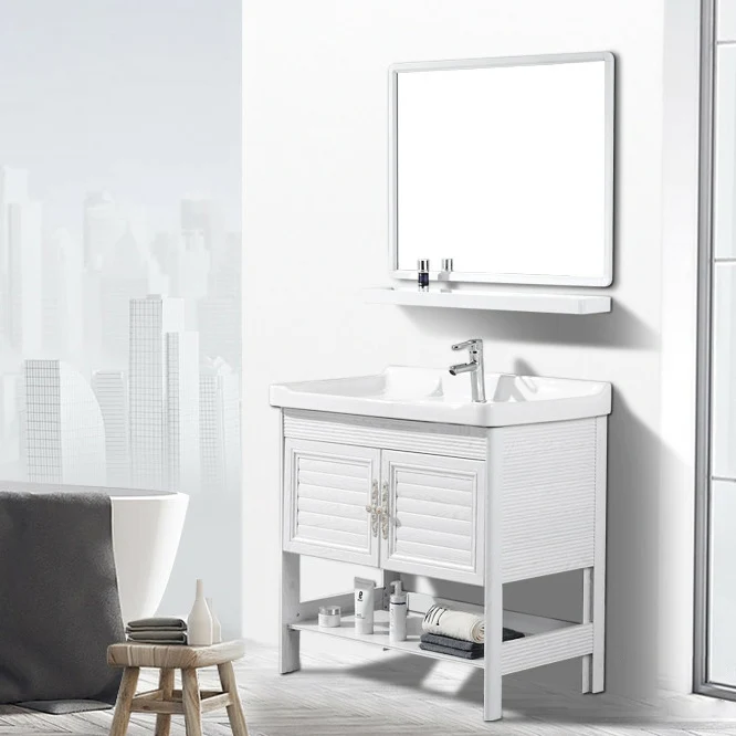 Lavabo independiente moderno con lavabo incluido en blanco para baño Clearhalo
