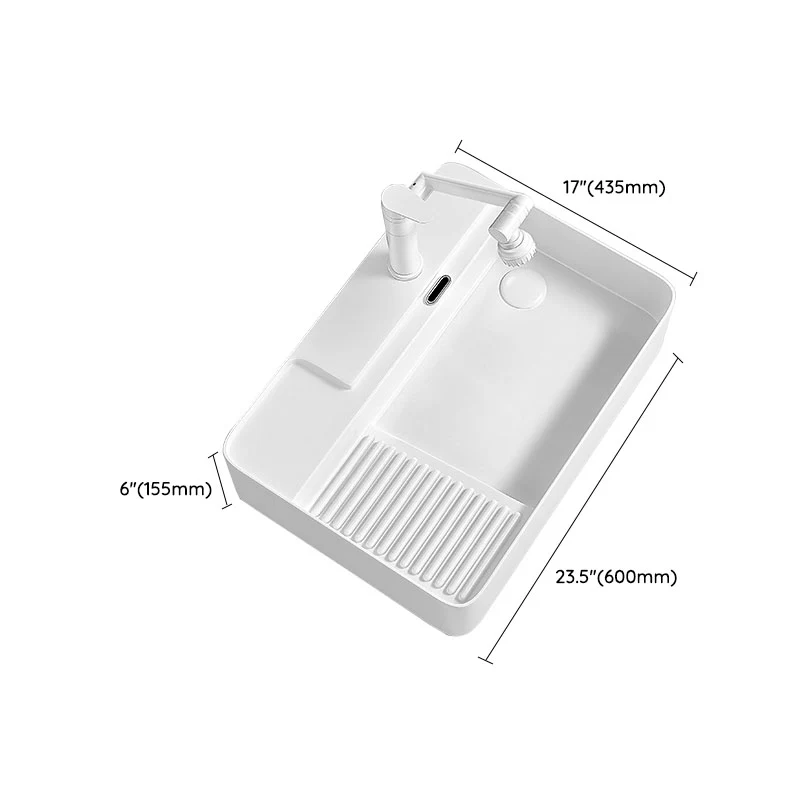 Lavabo de lavabo moderno de porcelana con soporte de lavado de desbordamiento Clearhalo