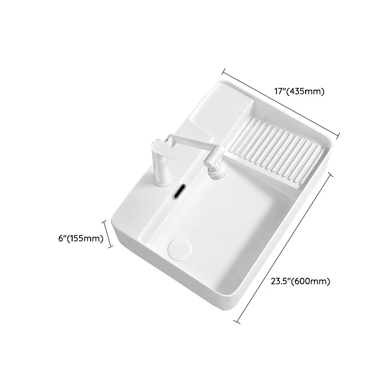 Lavabo de lavabo moderno de porcelana con soporte de lavado de desbordamiento Clearhalo