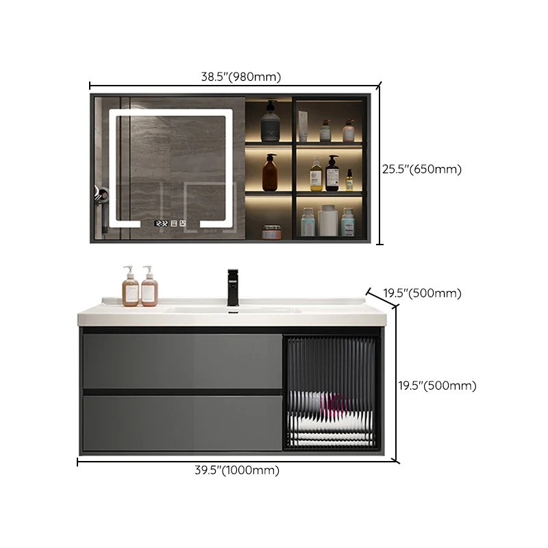 Lavabo de montaje en pared incluido, lavabo de baño, tocador con lavabo con espejo Clearhalo