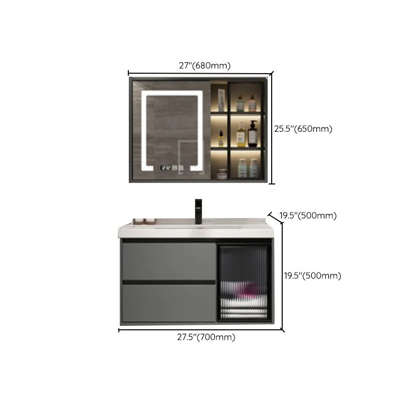 Lavabo de montaje en pared incluido, lavabo de baño, tocador con lavabo con espejo Clearhalo