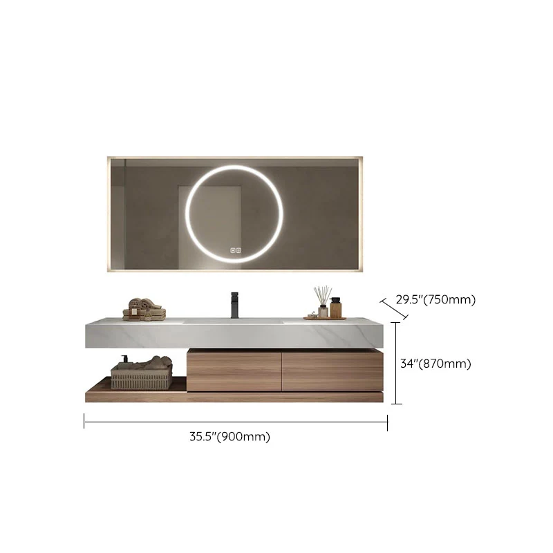 Lavabo de montaje en pared incluido, lavabo de baño, tocador con grifo de espejo Clearhalo