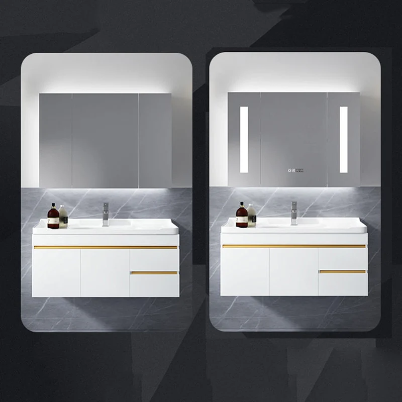 Magnífico gabinete de tocador de baño con tocador de madera que ahorra espacio y gabinete con espejo Clearhalo