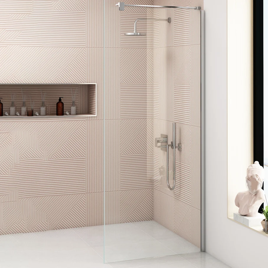 Mampara de baño de vidrio templado para baño simple, mampara de partición fija sin marco Clearhalo