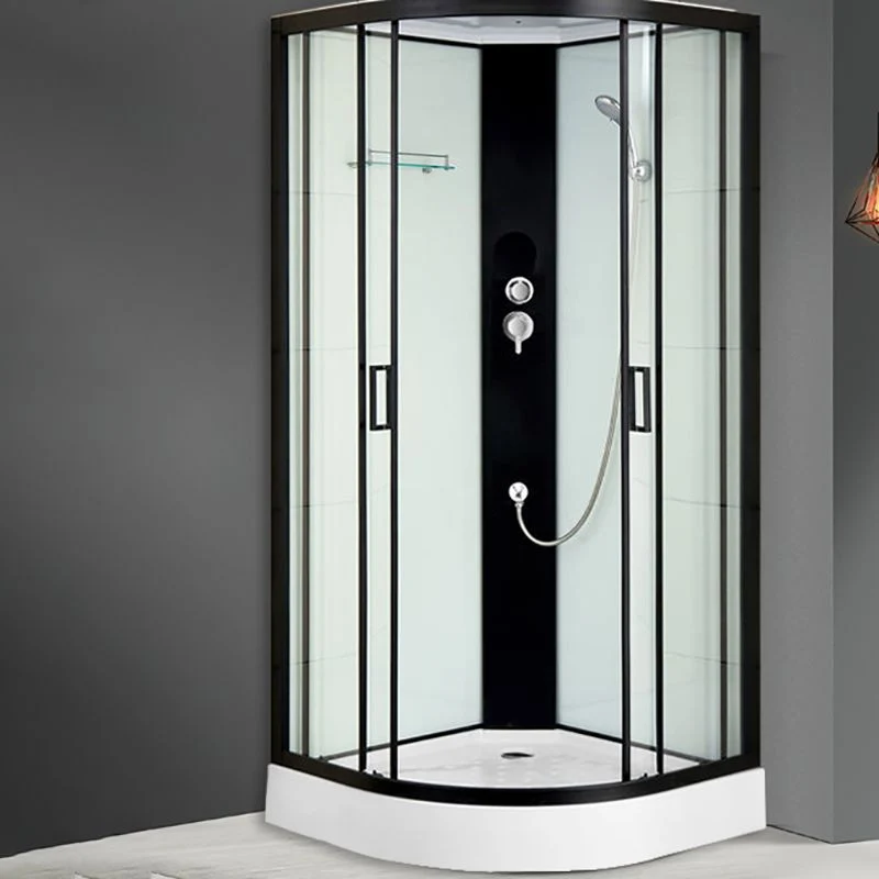 Mampara de ducha con marco negro Cabina de ducha redonda deslizante doble Clearhalo