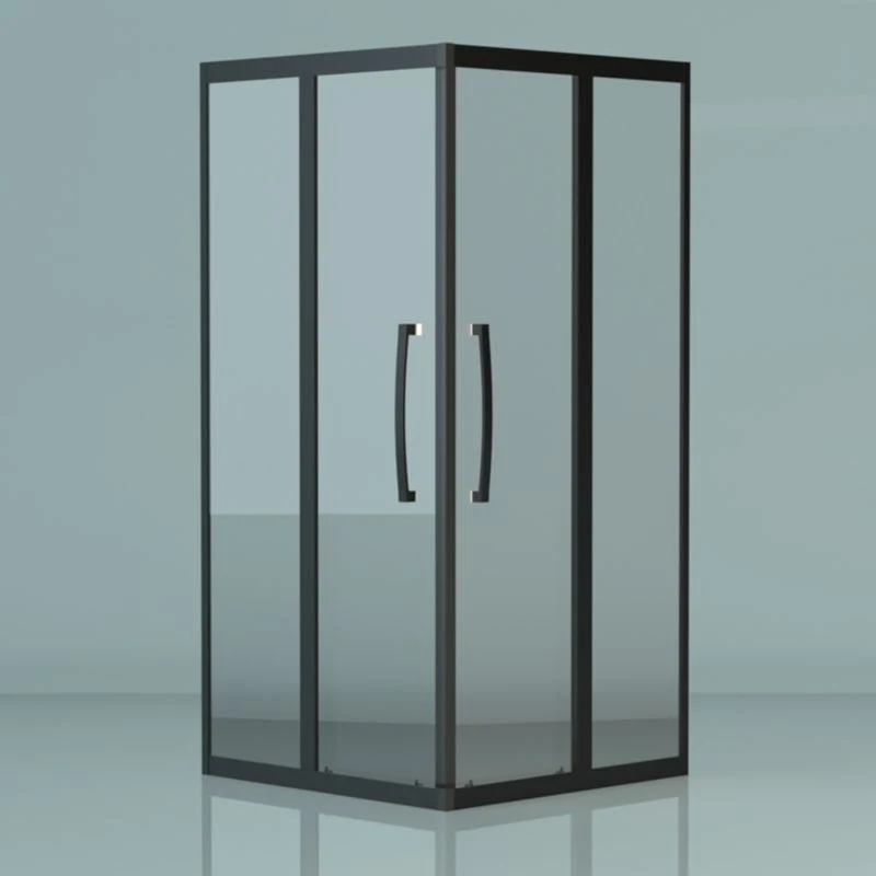 Mampara de ducha con marco negro cuadrado, kit de ducha de vidrio templado con manijas de puerta dobles Clearhalo