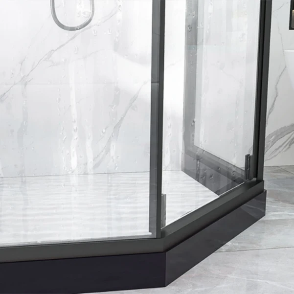 Mampara de ducha con marco negro Neo-Angle Cabina de ducha de vidrio templado con panel fijo Clearhalo