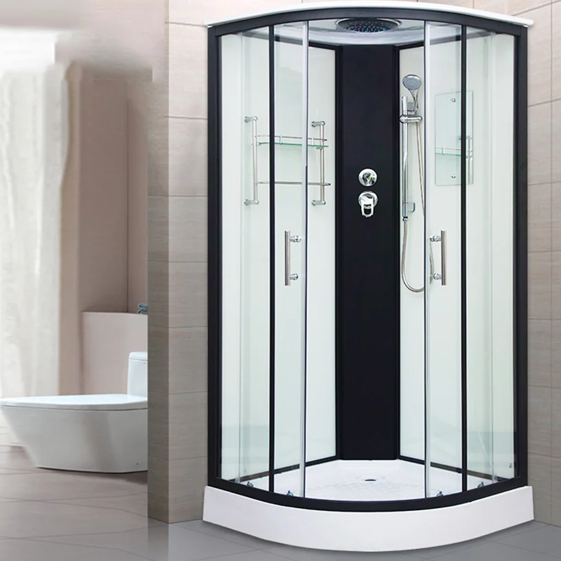 Mampara de ducha corrediza doble de vidrio transparente Mampara de ducha enmarcada de una pieza Clearhalo