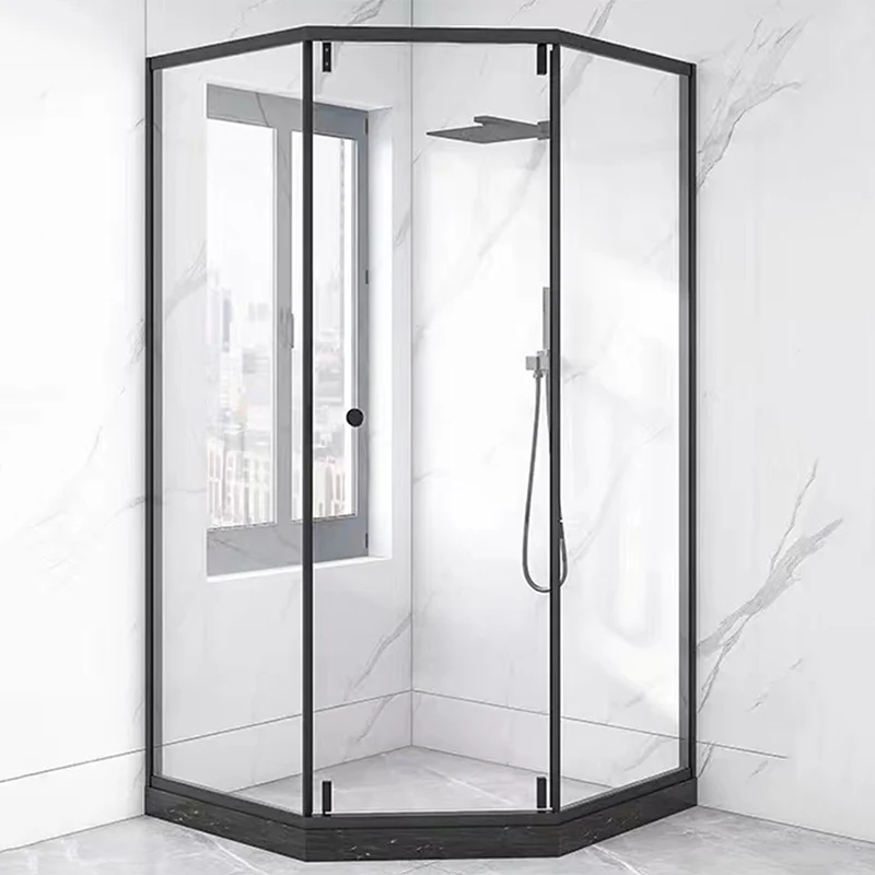 Mampara de ducha corrediza individual enmarcada Mampara de ducha negra de neoángulo Clearhalo