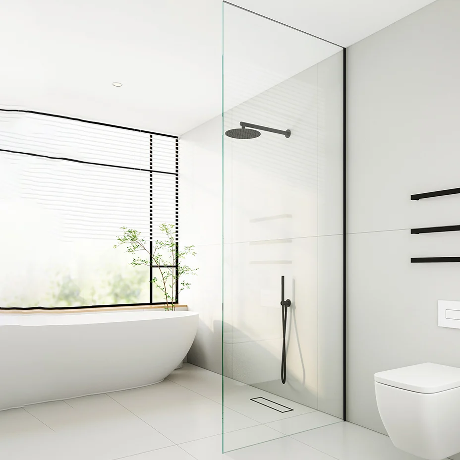 Mampara de ducha fija individual con panel de vidrio fijo transparente moderno Clearhalo