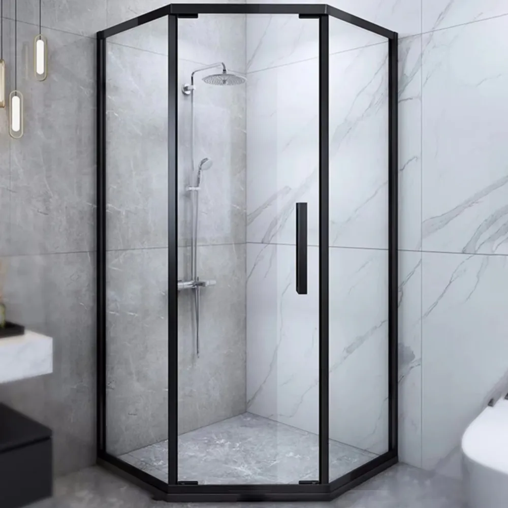 Mampara de ducha de marco completo negra, puerta de ducha de vidrio templado con forma de diamante Clearhalo