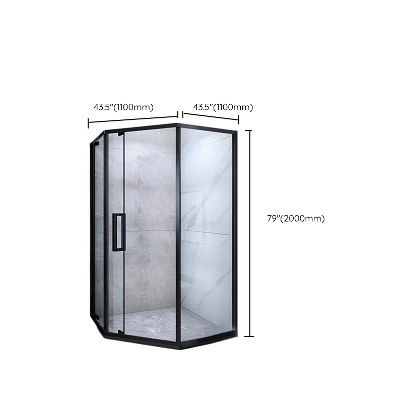 Mampara de ducha de marco completo negra, puerta de ducha de vidrio templado con forma de diamante Clearhalo