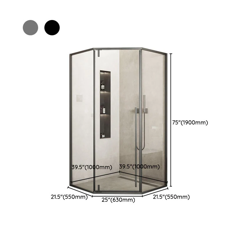 Mampara de ducha moderna, cabina de ducha de vidrio transparente negro esquinero Clearhalo