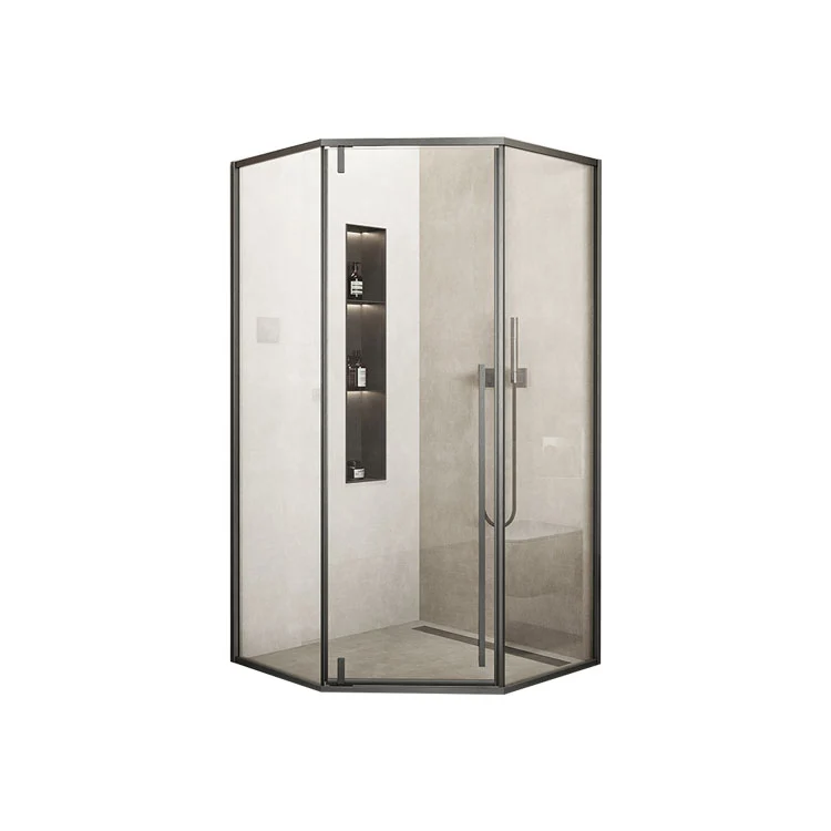Mampara de ducha moderna, cabina de ducha de vidrio transparente negro esquinero Clearhalo