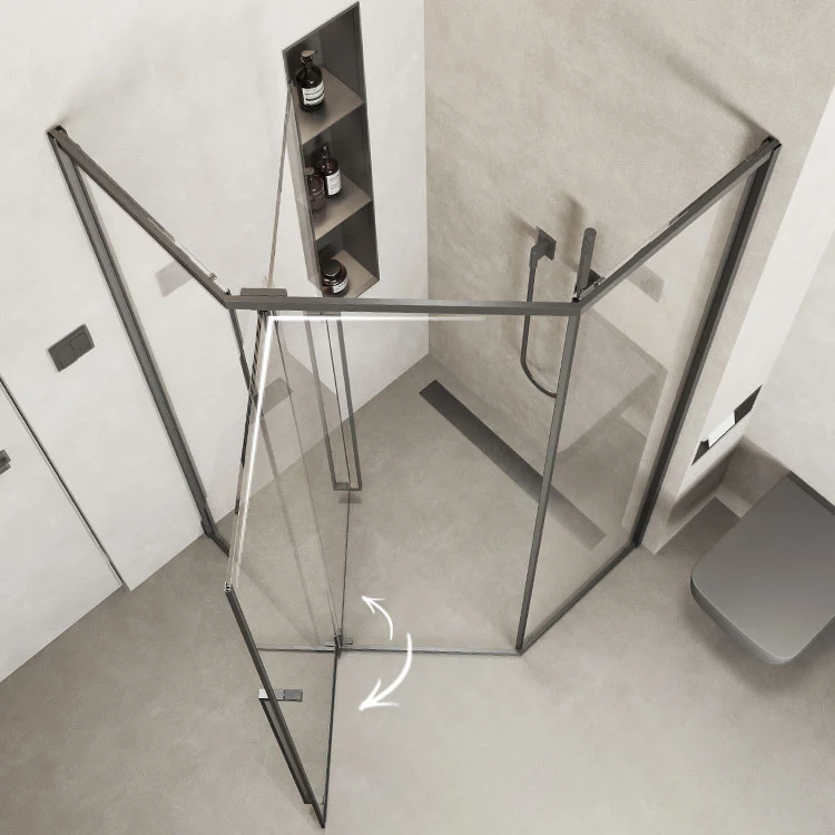 Mampara de ducha moderna, cabina de ducha de vidrio transparente negro esquinero Clearhalo