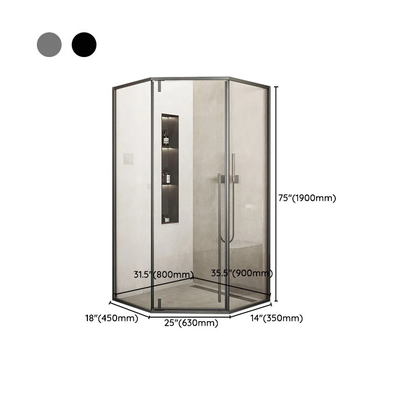 Mampara de ducha moderna, cabina de ducha de vidrio transparente negro esquinero Clearhalo