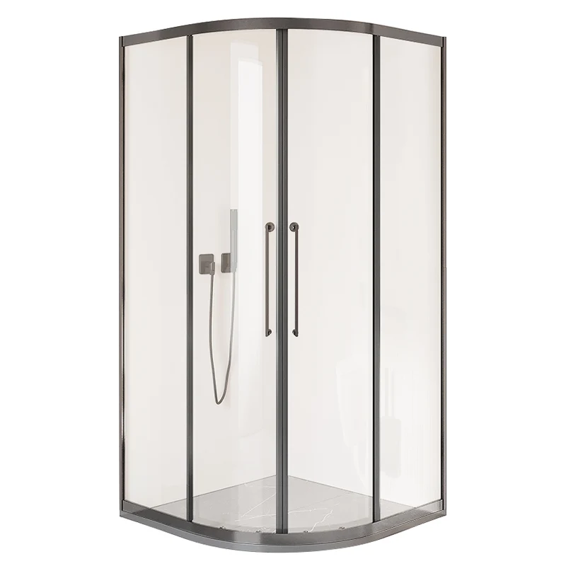 Mampara de ducha redonda con puerta corrediza doble, cuarto de ducha de vidrio templado Clearhalo