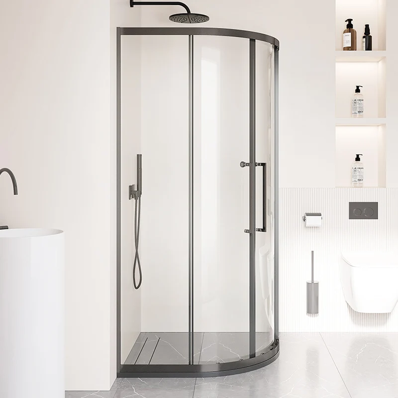 Mampara de ducha redonda con puerta corrediza doble, cuarto de ducha de vidrio templado Clearhalo
