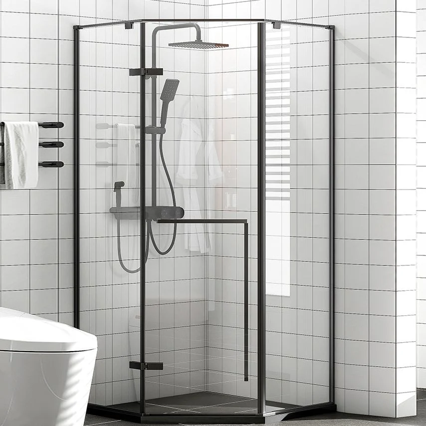 Mampara de ducha de vidrio templado de neoángulo Mampara de ducha con marco negro Clearhalo