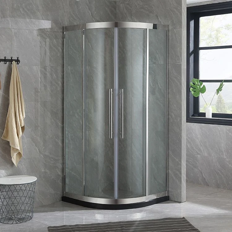 Mampara de ducha de vidrio templado Semi-Frameless Mampara de ducha con manijas dobles Plata Clearhalo
