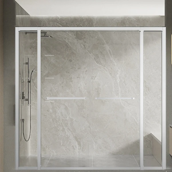 Mampara de ducha de vidrio transparente con puerta de ducha corrediza doble semi sin marco Plata Clearhalo