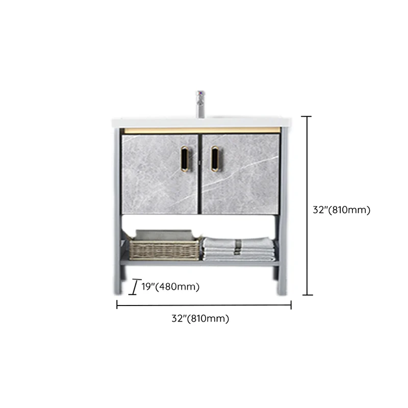 Moderno grifo de aluminio incluido, lavabo de baño, tocador con puerta de cierre suave Clearhalo
