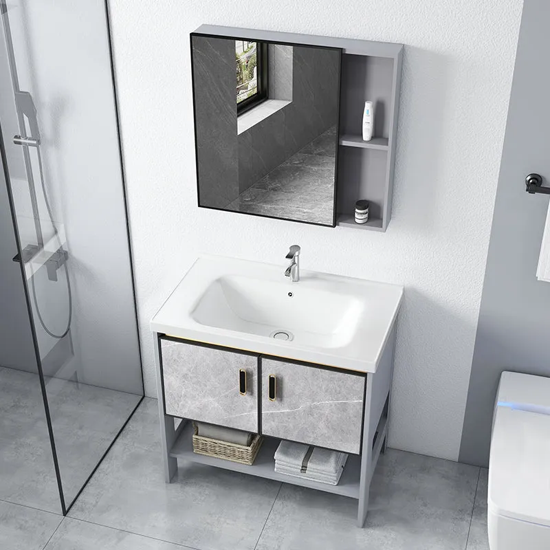 Moderno grifo de aluminio incluido, lavabo de baño, tocador con puerta de cierre suave Clearhalo