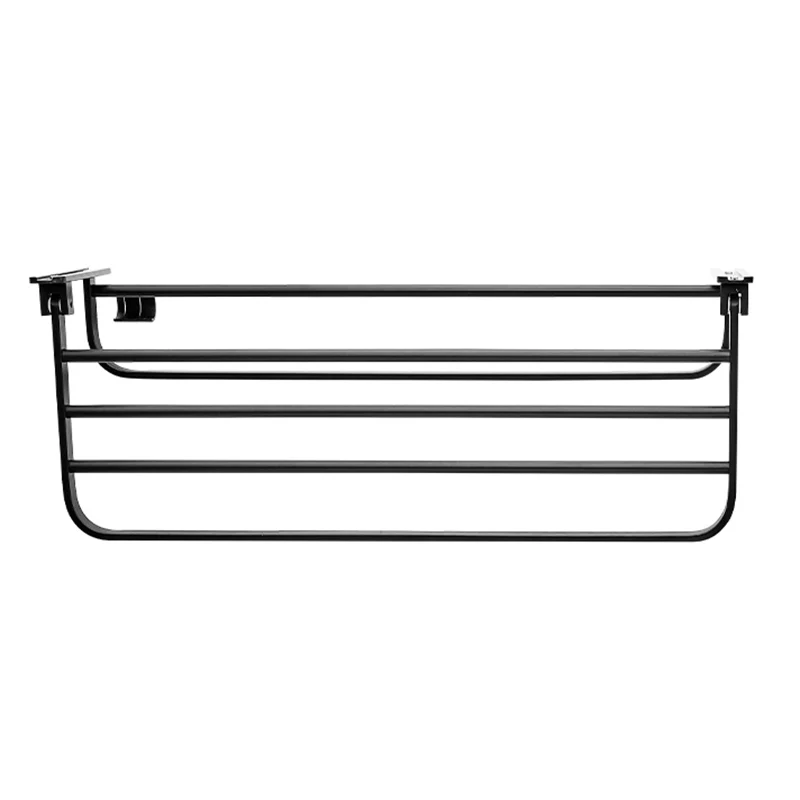 Moderno juego de accesorios de baño negro mate con toallero/estante de baño y ganchos para bata Clearhalo