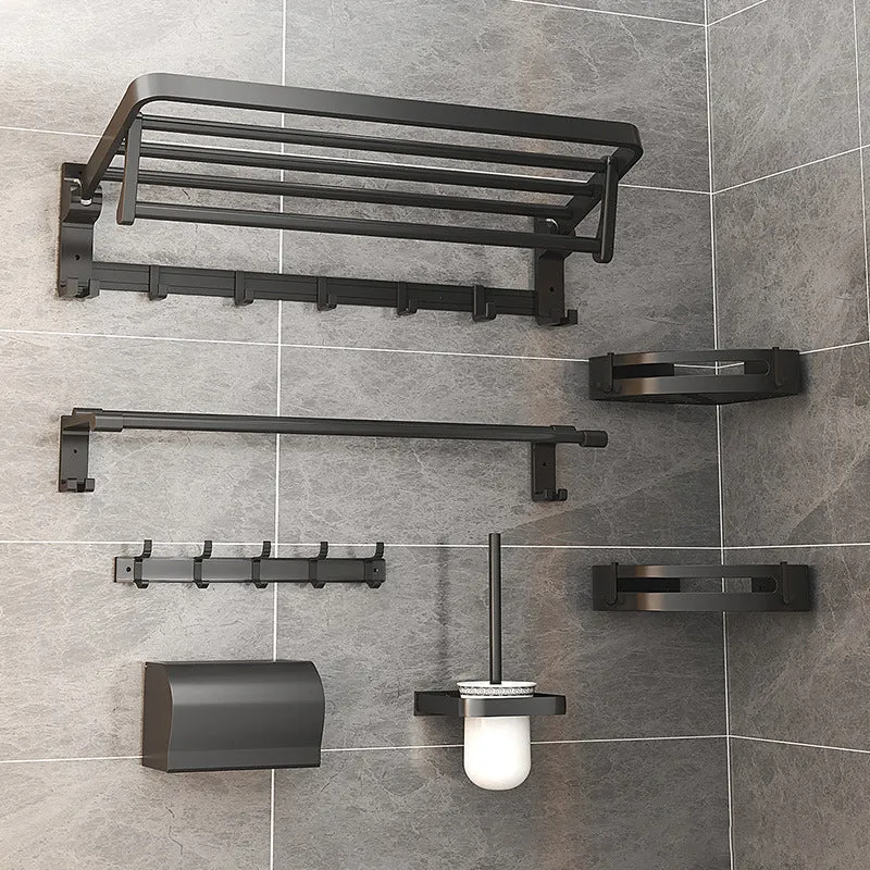Moderno juego de accesorios de baño negro mate con estante para baño/ganchos para bata/barra para toallas Clearhalo