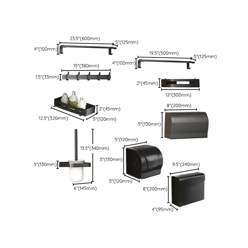 Moderno juego de accesorios de baño negro mate con estante para baño/ganchos para bata/barra para toallas Clearhalo