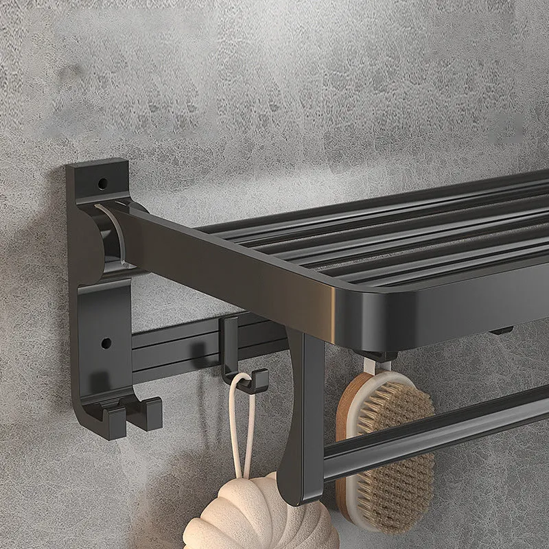 Moderno juego de accesorios de baño negro mate con estante para baño/ganchos para bata/barra para toallas Clearhalo