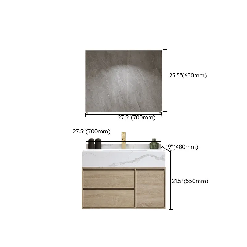 Moderno juego de tocador de baño de montaje en pared, tocador de lavabo de madera con espejo Clearhalo
