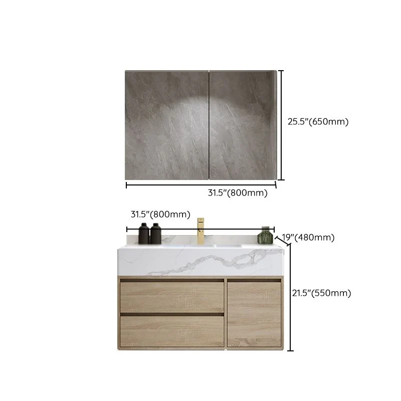 Moderno juego de tocador de baño de montaje en pared, tocador de lavabo de madera con espejo Clearhalo