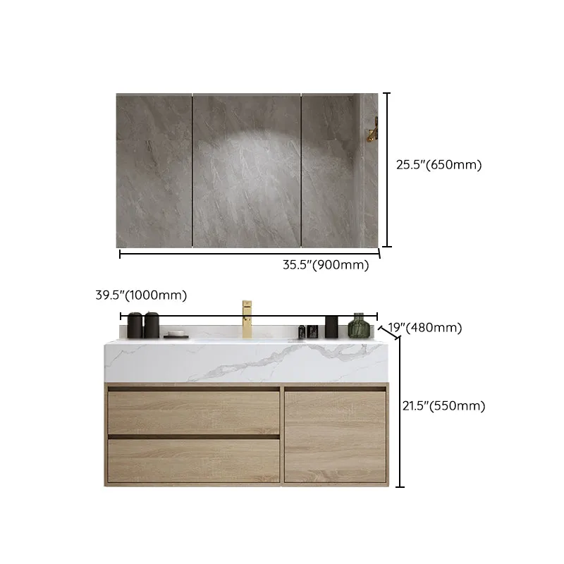 Moderno juego de tocador de baño de montaje en pared, tocador de lavabo de madera con espejo Clearhalo