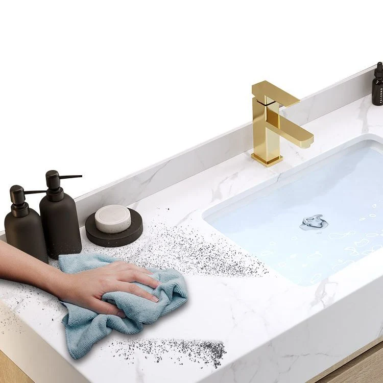 Moderno juego de tocador de baño de montaje en pared, tocador de lavabo de madera con espejo Clearhalo