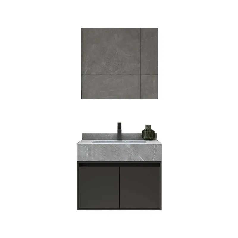 Moderno juego de tocador de baño de montaje en pared, tocador de baño de piedra con espejo Clearhalo