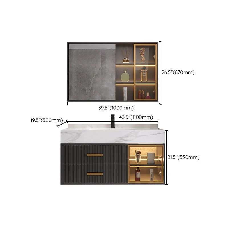 Moderno juego de tocador de baño de montaje en pared con lavabo con espejo y grifo Clearhalo