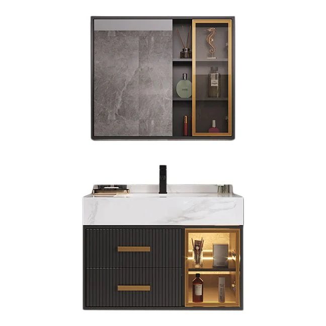 Moderno juego de tocador de baño de montaje en pared con lavabo con espejo y grifo Clearhalo